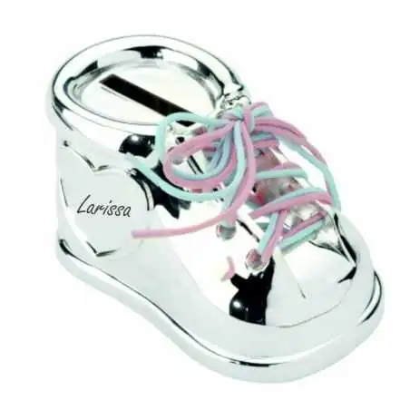 versilberte Spardose Babyschuh