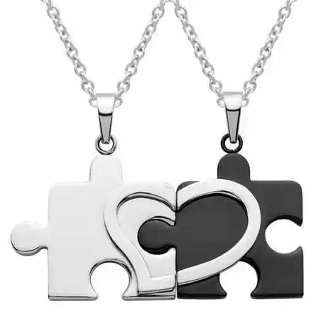 Partnerkette Puzzle mit Herz Edelstahl mit Gravur