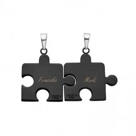 Partnerkette Puzzle mit Herz Edelstahl mit Gravur